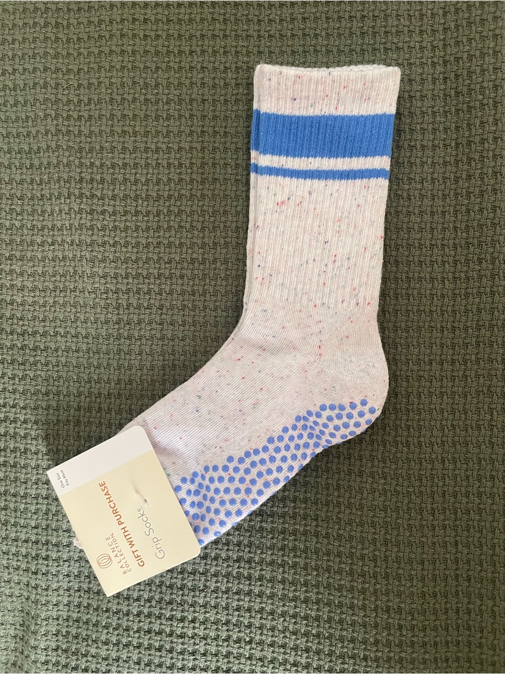 Non-Slip Crew Grip Socks in White with Blue Stripes